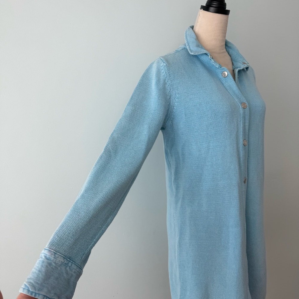 PBJ Blues Ramie Cotton Sweater Cardigan Dress M Light Blue Button Front - Picture 4 of 14